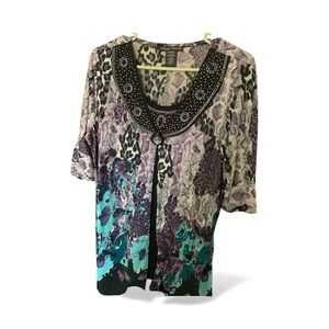 Simply Irresistible Black and Blue Graphic Bib Collar Blouse